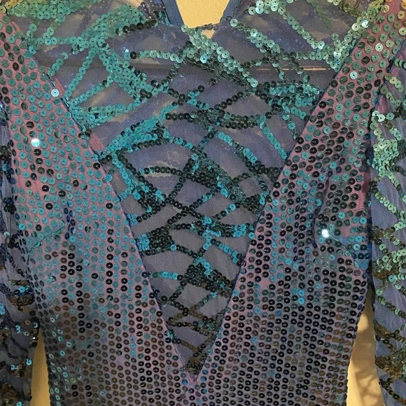 Sequin Long Sleeve Dress in Blue and Purple - Picture 3 of 5